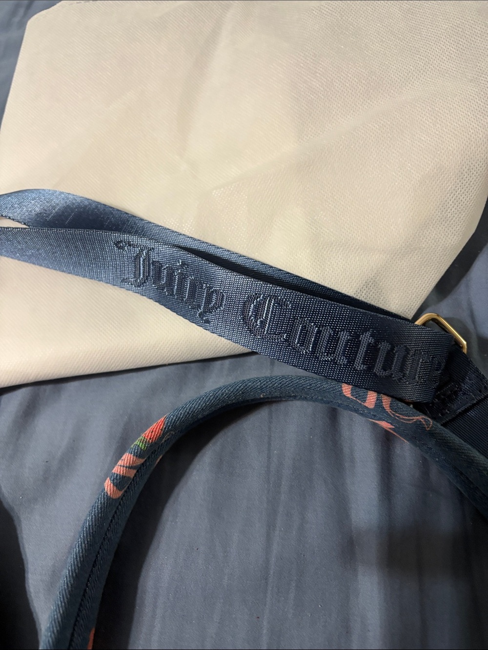 Juicy Couture Blue Denim Strawberry Bow Mini Shoulder Bag with Charms nwt nice - Picture 8 of 16